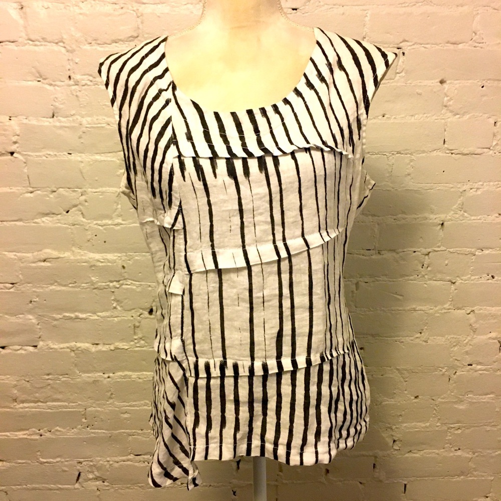 Inizio linen asymmetric sleeveless top black white stripe m